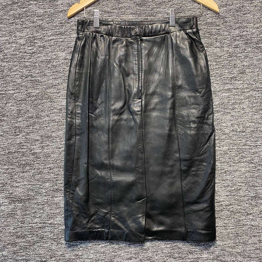 Vintage Tibor Black Leather Skirt Womens 10 High Waisted Tapered Pencil Goth VTG